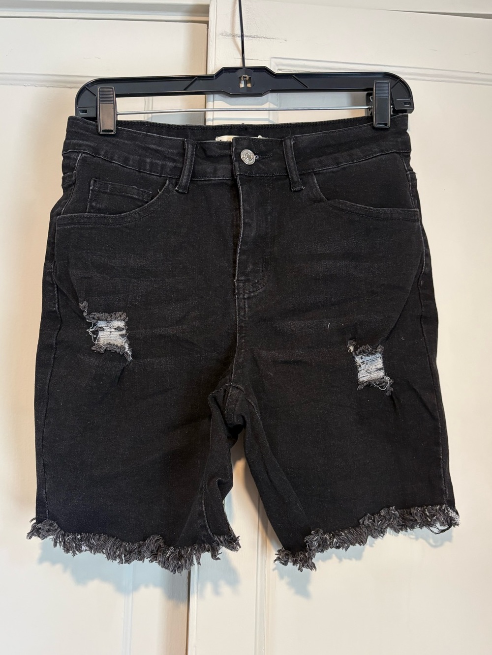 Luvamia Black Wash High-Waisted Distressed Shorts